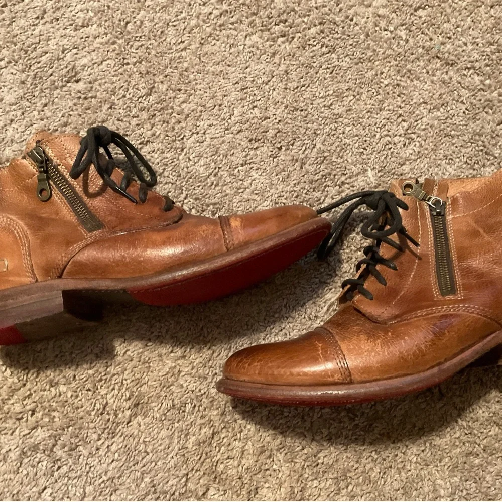 BED|STU Brown Leather Lace-Up Ankle Boots